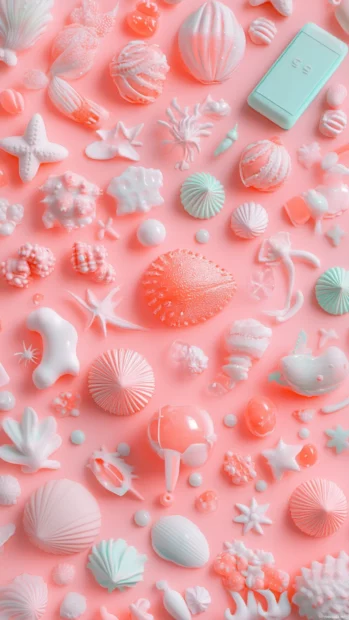 Gentle hues of pink, mint, and coral blend with tiny summer icons, evoking lightness and carefree charm.