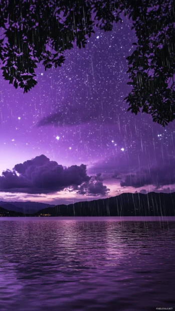 Gentle rain falling through purple star clouds.