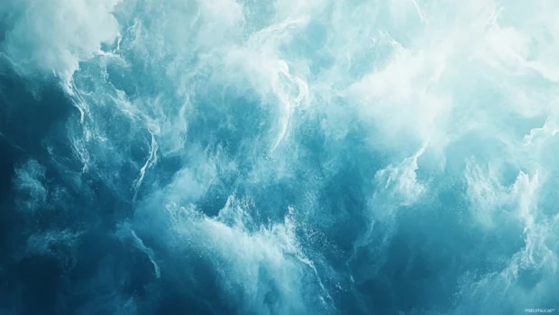 Gentle tides brushing the shore, a serene watercolor ocean waves for Macbook.
