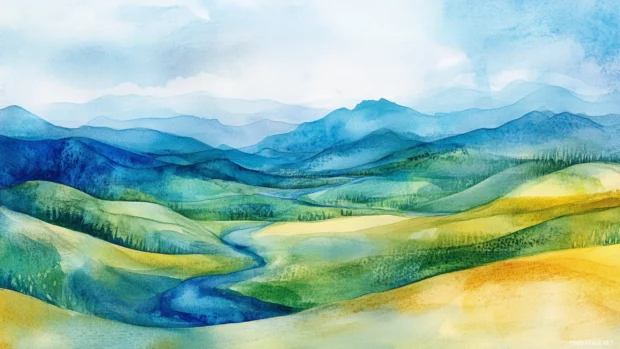 Gentle watercolor winds weaving through highland valleys.