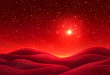 Gentle waves of crimson light surrounding a red star, whispering the fire of vivid red starry sky background.