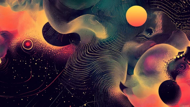 Geometric designs intertwining with organic forms, a beautiful Vintage Trippy.