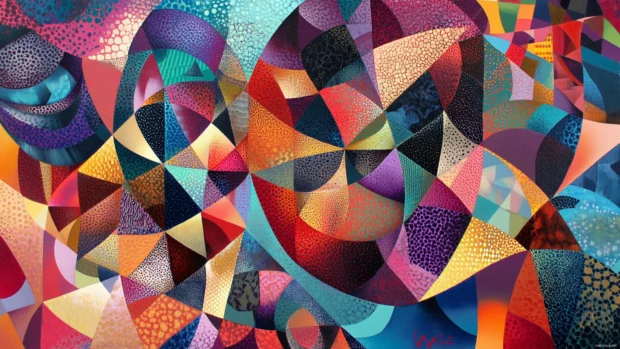 Geometric patterns intertwine to form a unique, abstract trippy backdrop, a symphony of shapes.