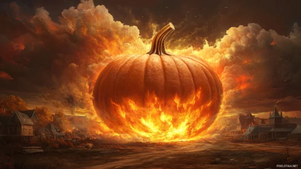 Giant pumpkin bursting with magical energy.