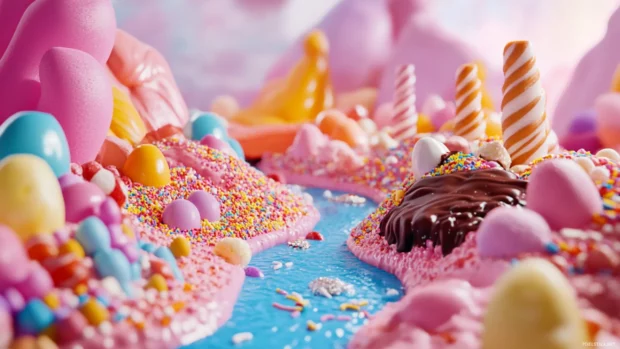 Girly candyland adventure with rivers of chocolate and mountains of sprinkles.