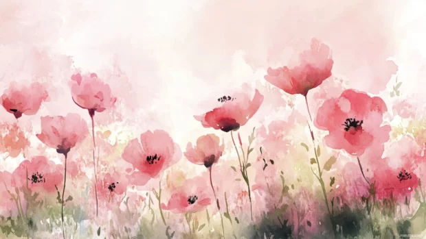 Girly watercolor brushstrokes painting fields of soft roses.