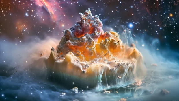 Glassy oceans alive with cosmic reflections, framing the wonder of colorful nebula and stars wallpaper 4k.
