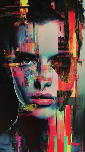Glitch art patterns morphing unpredictably.
