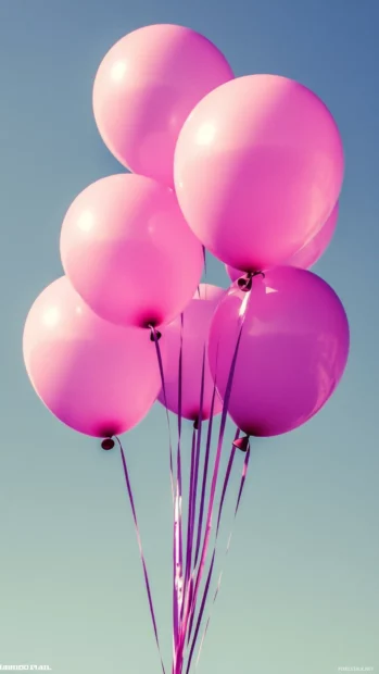 Glossy pink balloons floating against a dreamy soft background.