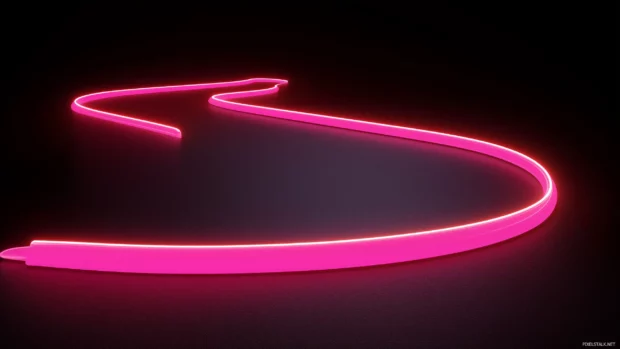 Glowing neon line tracing smooth curves across a dark background.