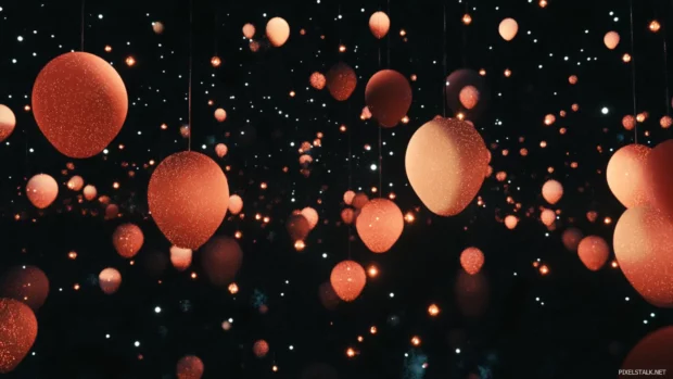 Glowing orbs pulsing softly in a dark cosmic background.