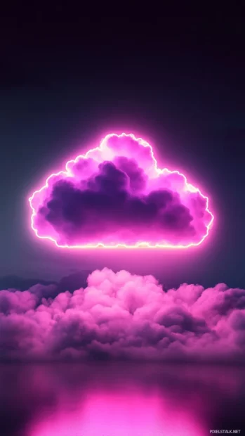 Glowing pink neon lights, Clouds glowing with soft pink neon veins.