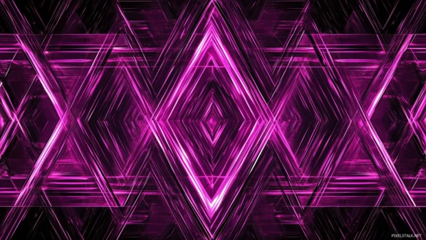 Glowing purple neon triangles layered in a symmetrical, minimalistic pattern.