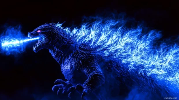 Godzilla wallpaper HD desktop background of his atomic breath lighting up the night.