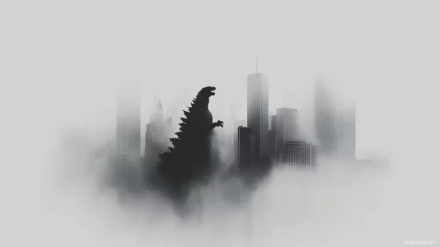 Godzilla wallpaper HD for desktop showing the monster rising through the misty skyline.