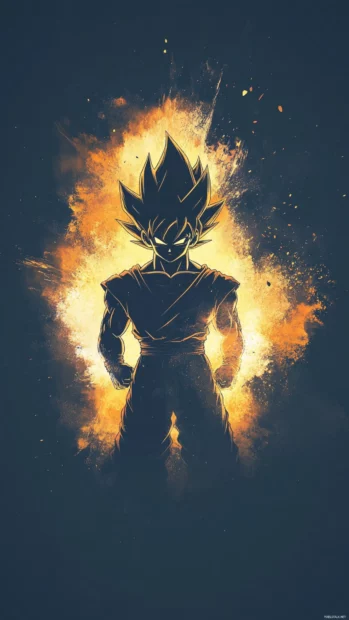 Goku Phone Wallpapers 4K featuring a minimalist profile of Goku in silhouette glowing gently with energy.
