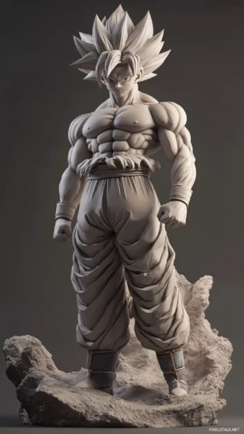 Goku turns slightly to greet the viewer with a sharp confident gaze.