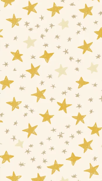 Gold and silver hand drawn style stars form a repeating pattern arranged symmetrically over a soft cream background, creating a modern, clean celestial aesthetic.