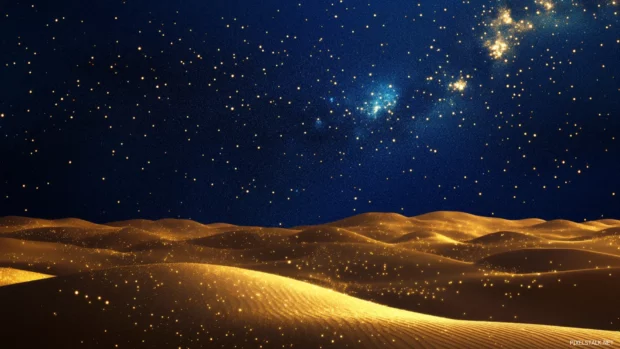 Golden deserts bathed in glittering constellations, awakening the spirit of stunning cosmic star sky wallpaper.