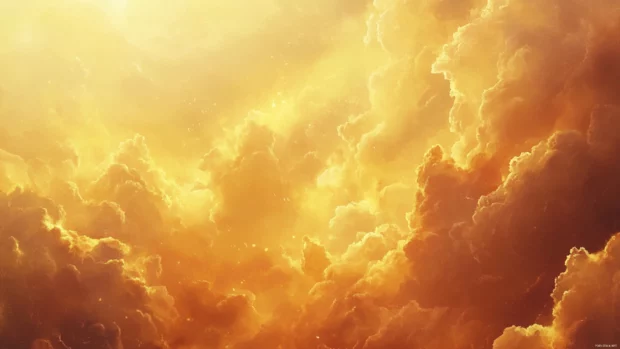 Golden evening clouds glowing against a deepening watercolor sky.