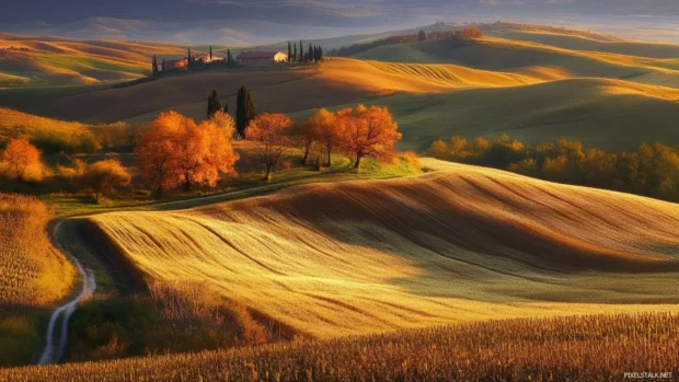 Golden fields under a Beautifull autumn sunset.