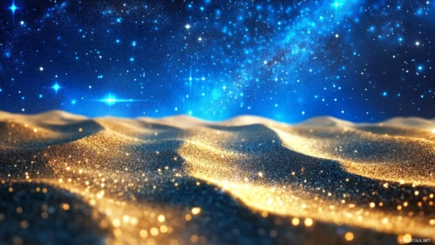 Golden sands whispering beneath a symphony of stars, echoing through the vastness of beautiful stars wallpaper for desktop.