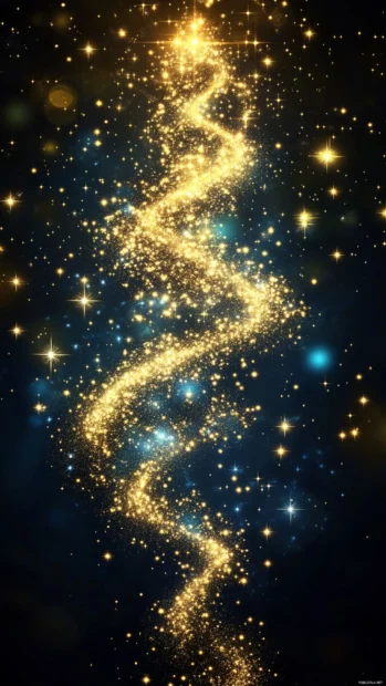 Golden sparkles drifting upward over a dark background.
