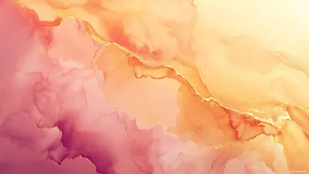 Golden sunset shades melting into clouds for Aesthetic Watercolor Wallpapers, peaceful tone, Clean and Elegant style.