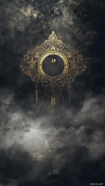 Gothic dark wallpaper with faint mist and mysterious symbols.