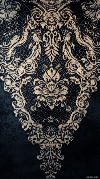 Gothic lace pattern over a black velvet background.