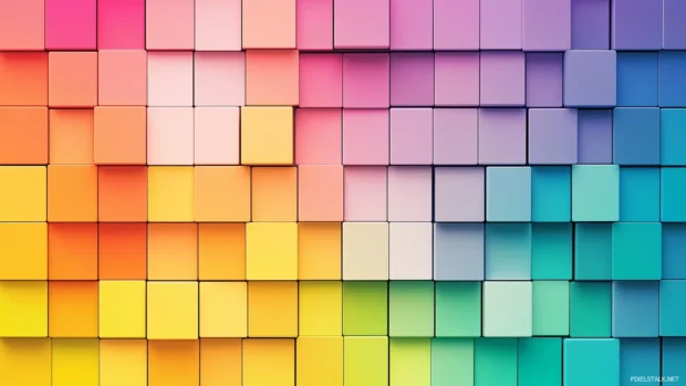 Gradient neon squares arranged in a clean and balanced pattern.