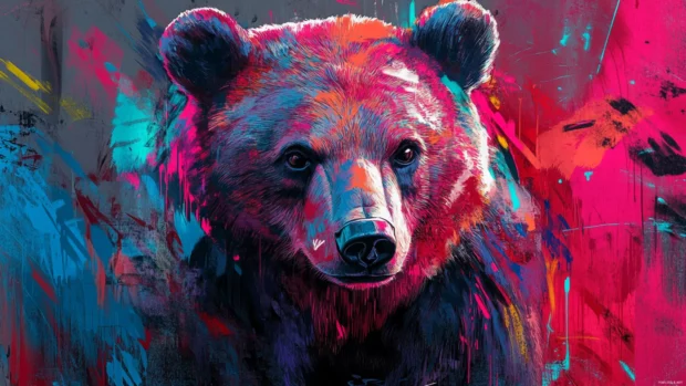 Graffiti 4K wallpapers in 4K resolution featuring graffiti bear with glitch effects.