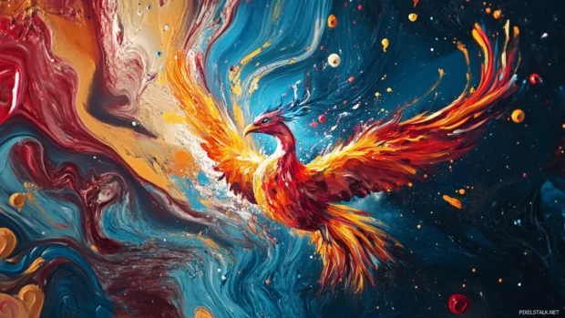 Graffiti desktop wallpapers HD showcasing vibrant phoenix rising from swirling paint.