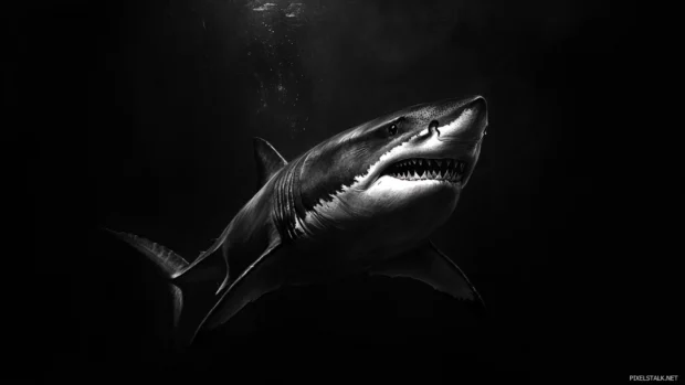 Great white shark portrait in high definition wallpaper for desktop background.