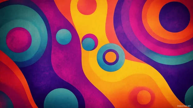 Groovy 70s wallpaper, repeating abstract pattern, vibrant colors, retro textures, nostalgic feel.