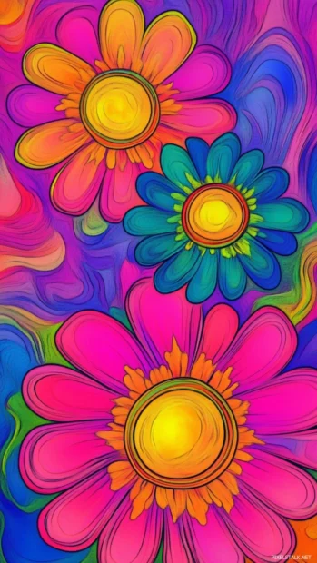 Groovy flower power retro wallpaper HD for desktop with soft grain.