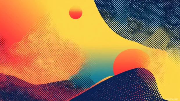 Groovy typography and halftone dots for retro desktop wallpapers HD aesthetic.