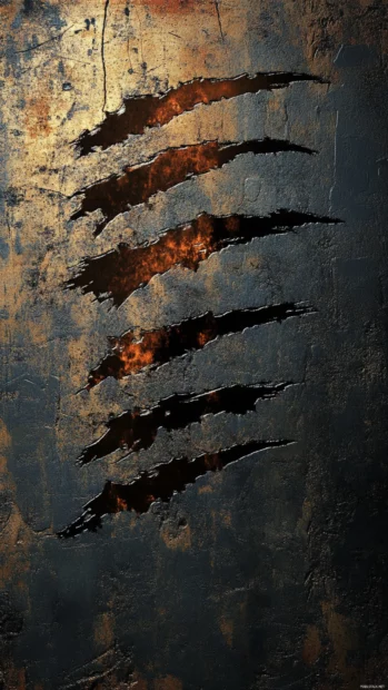 Grunge textured background with metallic claw marks slashing through.
