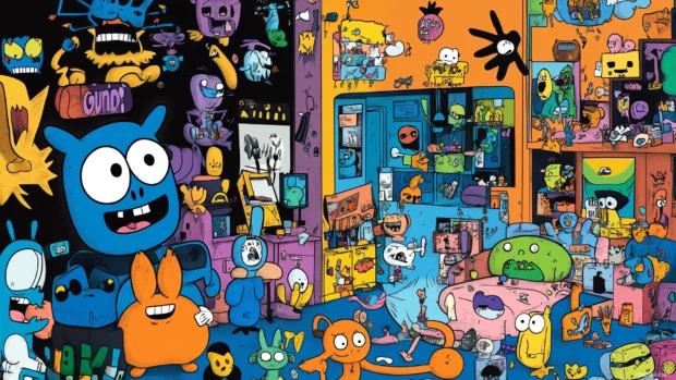 Gumball and Darwin at home, funny characters, odd situations, Cartoon Network logo visible.