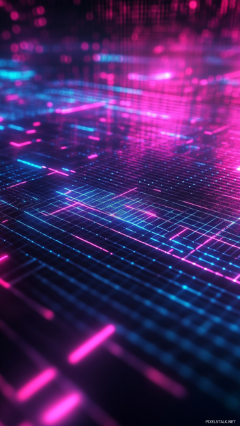 HD Android lock screen wallpapers featuring futuristic neon grids melting into shadows.