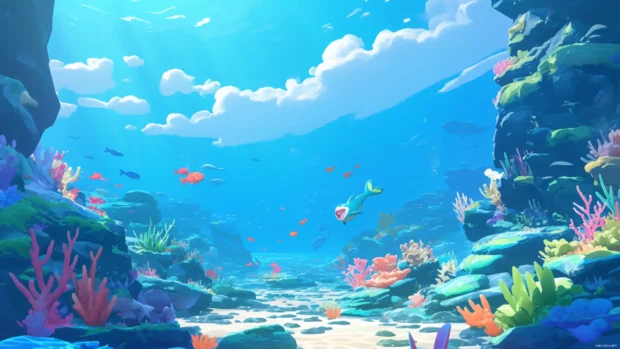 HD cartoon wallpapers with underwater kingdoms and laughing characters.