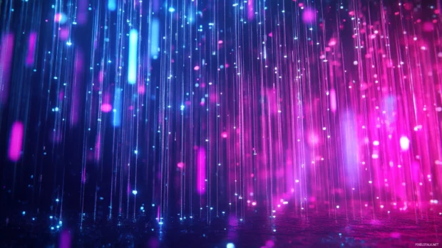 Heavy rain falling over cyberpunk neon alleys inspired by Cyberpunk neon rain background.