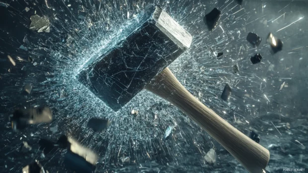 Heavy shattered Broken Screen desktop background mimicking hammer impact.