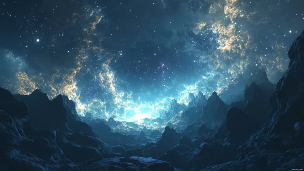 Hidden canyons pulsing under a velvet sky.