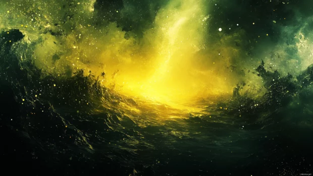 High contrast scene featuring Cosmic Ocean immersed in glowing chaos.