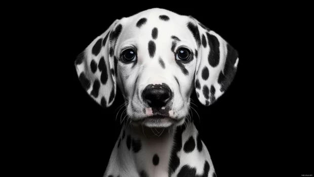 High definition portrait of a Dalmatian puppy with a playful expression, loved by fans of cute dog wallpaper.
