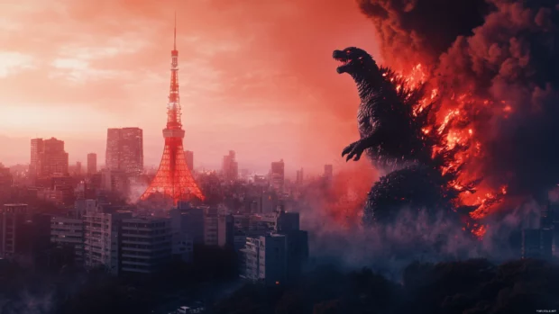High resolution Godzilla 4K desktop wallpapers showing destruction near Tokyo Tower.