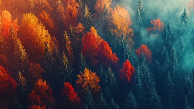 High resolution Windows 10 lock screen wallpaper 4K with vibrant autumn forest scenery.