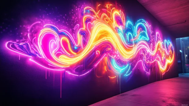 High resolution neon street art, Urban street art glowing with bright neon spray.