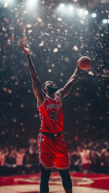 High resolution shot of a basketball star celebrating a three pointer, basketball player phone wallpapers.